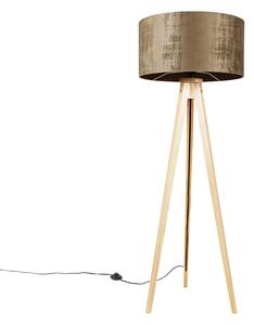 Drvena podna lampa s nijansom tkanine smeđe 50 cm - stativ Classic