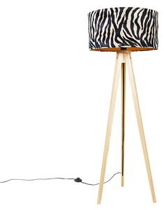 Drvena podna lampa sa sjenilom od tkanine zebra 50 cm - stativ Classic