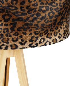 Moderna podna svjetiljka drvena tkanina leopard sjenilo 50 cm - stativ Classic