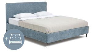 Plavi tapecirani bračni krevet s madracem/letvičastim okvirom 180x200 cm Noira Slim - Bonami Selection
