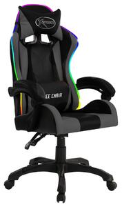 VidaXL Igraća stolica s RGB LED svjetlima sivo-crna od umjetne kože