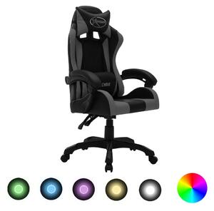 VidaXL Igraća stolica s RGB LED svjetlima sivo-crna od umjetne kože