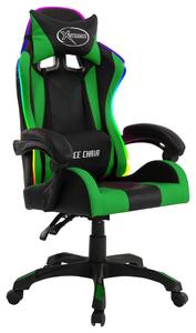 VidaXL Igraća stolica s RGB LED svjetlima zeleno-crna od umjetne kože