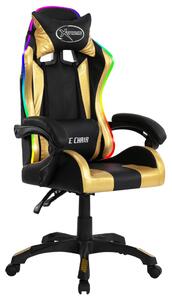 VidaXL Igraća stolica s RGB LED svjetlima zlatno-crna od umjetne kože