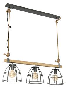 Industrijska viseća svjetiljka drvo s tamno sivim 3 svjetla - Arthur