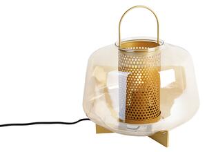 Art Deco stolna lampa zlatna sa jantarnim staklom 30 cm - Kevin