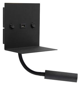Moderna zidna svjetiljka USB crna s fleksibilnom rukom - Duppio