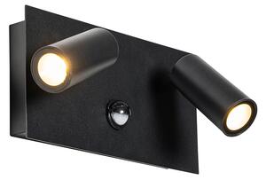Vanjska zidna svjetiljka crna s LED senzorom kretanja od 2 svjetla - Simon