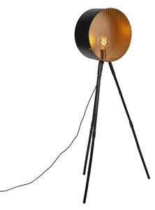 Vintage podna svjetiljka na bambusovom stativu crna sa zlatom - Bačva