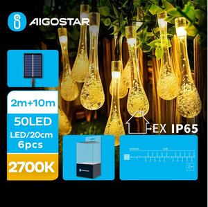 Aigostar - LED Solarni dekorativni lanac 50xLED/8 funkcija 12m IP65 topla bijela
