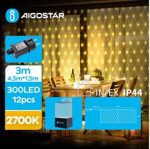 Aigostar - LED Vanjske božićne lampice 300xLED/8 funkcija 7,5x1,5m IP44 topla bijela