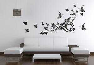 Zidna naljepnica za interijer s cvijećem, leptirima i lišćem 50 x 100 cm