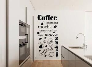 Zidna naljepnica za kuhinju s nazivima različitih vrsta kave 50 x 100 cm