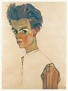 Reprodukcija umjetnosti Man in Striped Shirt (Male Self Portrait) - Egon Schiele, (30 x 40 cm)