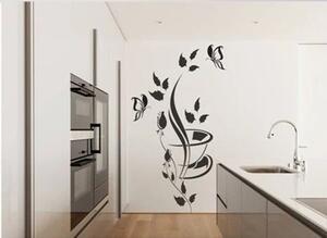 Zidna naljepnica za kuhinju s cvijećem, leptirom i šalicom 50 x 100 cm