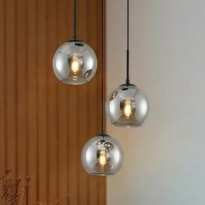 Lindby viseća lampa Jurian, 32 cm, 3 žarulje, crna/dim, staklo, prigušiva, Sivo, Dnevni boravak/blagovaonica, Staklo