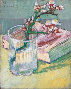 Reprodukcija Flowering almond branch in a glass with a book, 1888, Gogh, Vincent van