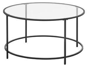 Okrugli stolić, stakleni stol s metalnim okvirom, crni | VASAGLE