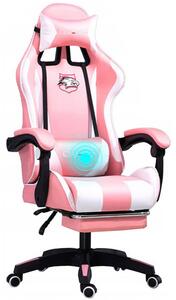 Udobna gaming stolica s ružičasto-bijelim masažnim jastukom