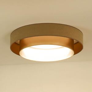 LED stropna svjetiljka Luneta, baršun bež/zlatna, Ø 60 cm, 3-stupanjski dim