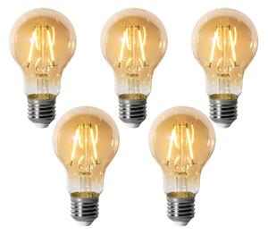Set od 5 E27 prigušivih LED žarulja A60 zlatne 3W 310 lm 2200K