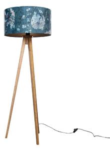 Vloerlamp tripod vintage hout met velours kap vis dessin 50cm - Tripod Classic