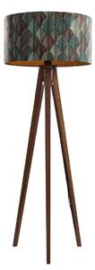 Podna svjetiljka od orahovog drva s plišanom abažurom u obliku lista 50 cm - Tripod Classic
