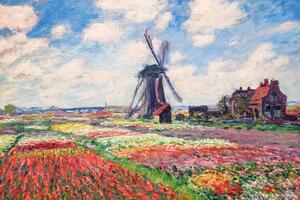 Reprodukcija Tulip Fields with the Rijnsburg Windmill, 1886, Claude Monet