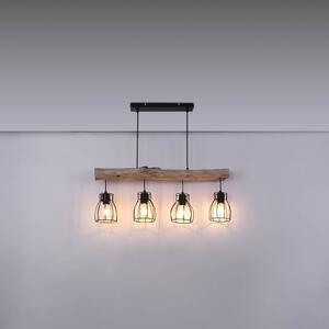 Globo Viseća lampa Mina, dužina 83 cm, crno/smeđa, 4 žarulje., prigušiva, Drvo, Dnevni boravak/blagovaonica, Drvo