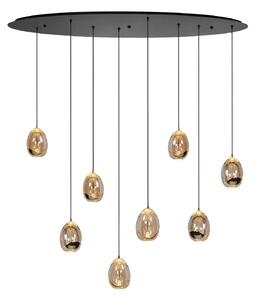 HighLight Viseća lampa Golden Egg, jantar/zlato, dužina 100 cm, 8 žarulja. Staklo, prigušiva, Dnevni boravak/blagovaonica, Metal