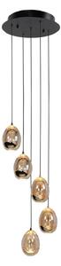 HighLight Viseća lampa Golden Egg, jantar/zlato Ø 30 cm 5 žarulja. Staklo/metal, prigušiva, Zlato / mjed, Dnevni boravak/blagovaonica, Metal