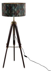 Podna lampa tronožac od mesinga s plišnom abažurom dizajna lista i zlatnom unutrašnjošću - Cortin