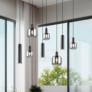 Trio Lighting Mataro viseća lampa, krom/crna, 118 cm, 8 žarulja. Staklo/metal, prigušiva, Crno, Dnevni boravak/blagovaonica, Staklo