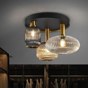 Schuller Valencia Stropno svjetlo Norma, Ø 56 cm, 3 žarulje, crno/mjed, staklo, prigušiva, Višebojno, Dnevni boravak/blagovaonica, Metal