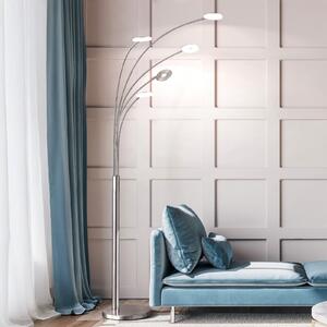 FISCHER & HONSEL LED podna lampa Dent, nikal/krom, 225 cm, metal, CCT 5 žarulja., prigušiva, Sivo, Dnevni boravak/blagovaonica, Metal, Stalak kišobran