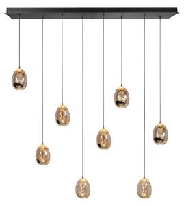 HighLight Viseća lampa Golden Egg, jantar/zlato, dužina 115 cm, 8 žarulja. Staklo, prigušiva, Dnevni boravak/blagovaonica, Metal