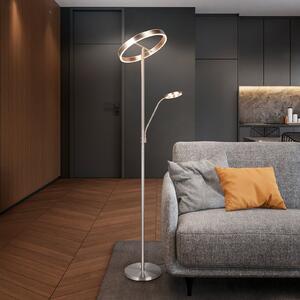 Trio Lighting LED podna lampa Willis, nikal, visina 180 cm, metalni CCT dimer, prigušiva, Metalik, Dnevni boravak/blagovaonica, Metal, Svjetlo za čitanje