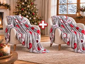 2x Siva božićna mikroplišana deka CHRISTMAS HEART 150x200 cm