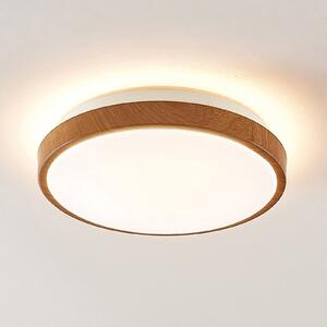 Lindby LED stropna svjetiljka Mendosa, okrugla, svijetlo drvo, Ø 29cm, Drvo, Dnevni boravak/blagovaonica, Plastika
