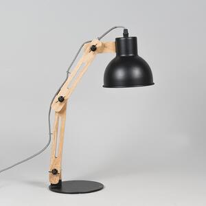 Industrijska stolna svjetiljka crna s drvetom - Woodi