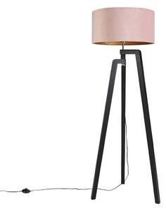 Tronožac za podnu svjetiljku crni s ružičastim hladom i zlatom 50 cm - Puros