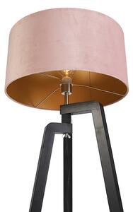 Tronožac za podnu svjetiljku crni s ružičastim hladom i zlatom 50 cm - Puros