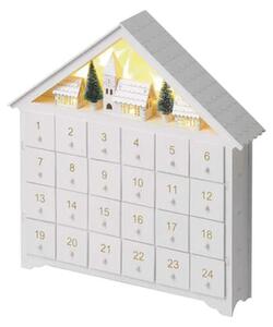 Emos LED adventski kalendar, unutarnji, drveni, bijeli, toplo bijela, timer, 2xAA