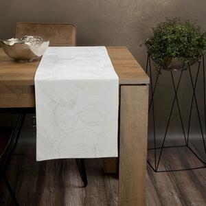 Baršunasti središnji stolnjak sa sjajnim bijelim printom lišća Širina: 35 cm | Duljina: 180 cm