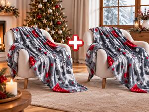2x Siva božićna mikro plišana deka CHRISTMAS MAGIC 150x200 cm