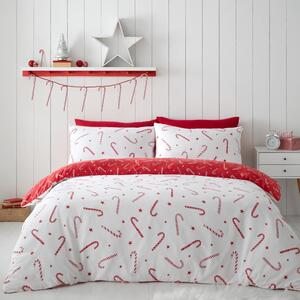 Crveno-bijela posteljina za bračni krevet-za produženi krevet od mikropliša 230x220 cm Candy Cane – Catherine Lansfield