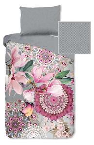 Ružičasto-siva flanel posteljina za krevet za jednu osobu 140x200 cm - HIP