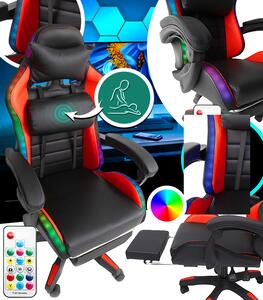 LED gaming stolica sa sklopivim osloncem za noge i funkcijom masaže - crvena