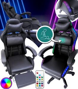 LED gaming stolica sa sklopivim osloncem za noge i funkcijom masaže - crna