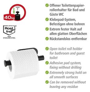 Mat crni samoljepljiv držač toaletnog papira od nehrđajućeg čelika Orea – Wenko